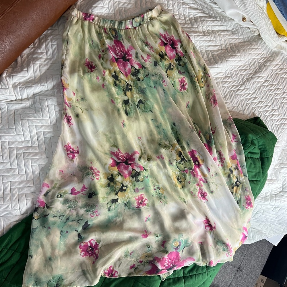 Amazon Floral A-Line Skirt - Pink and Green